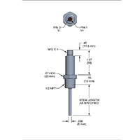 810 Series Compact Temperature Transmitter, -22/250 ºF Temperature Range, 4-20 mA Output, 1/2 NPT Process Connection, M12 x 1 (4-Pin), 1.0 in Stem, 6 mm Diameter